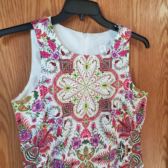 London Times floral/paisley print sleeveless sheath dress stretch cotton size 8 - Picture 4 of 11